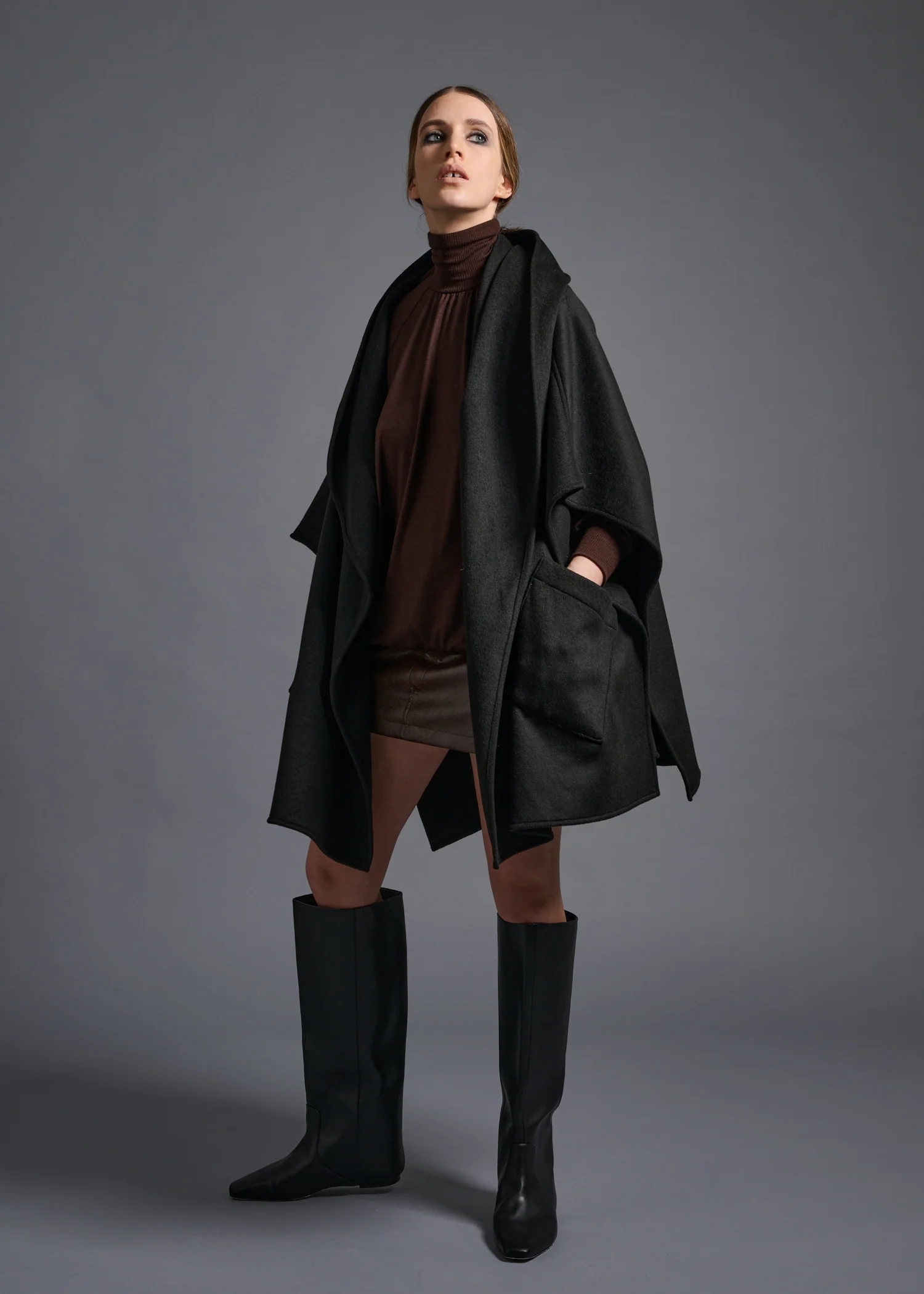 15 GITTY HOODED CAPE / WOOL MIX SHAGGY DOUBLE FACE - C13 - Image 5