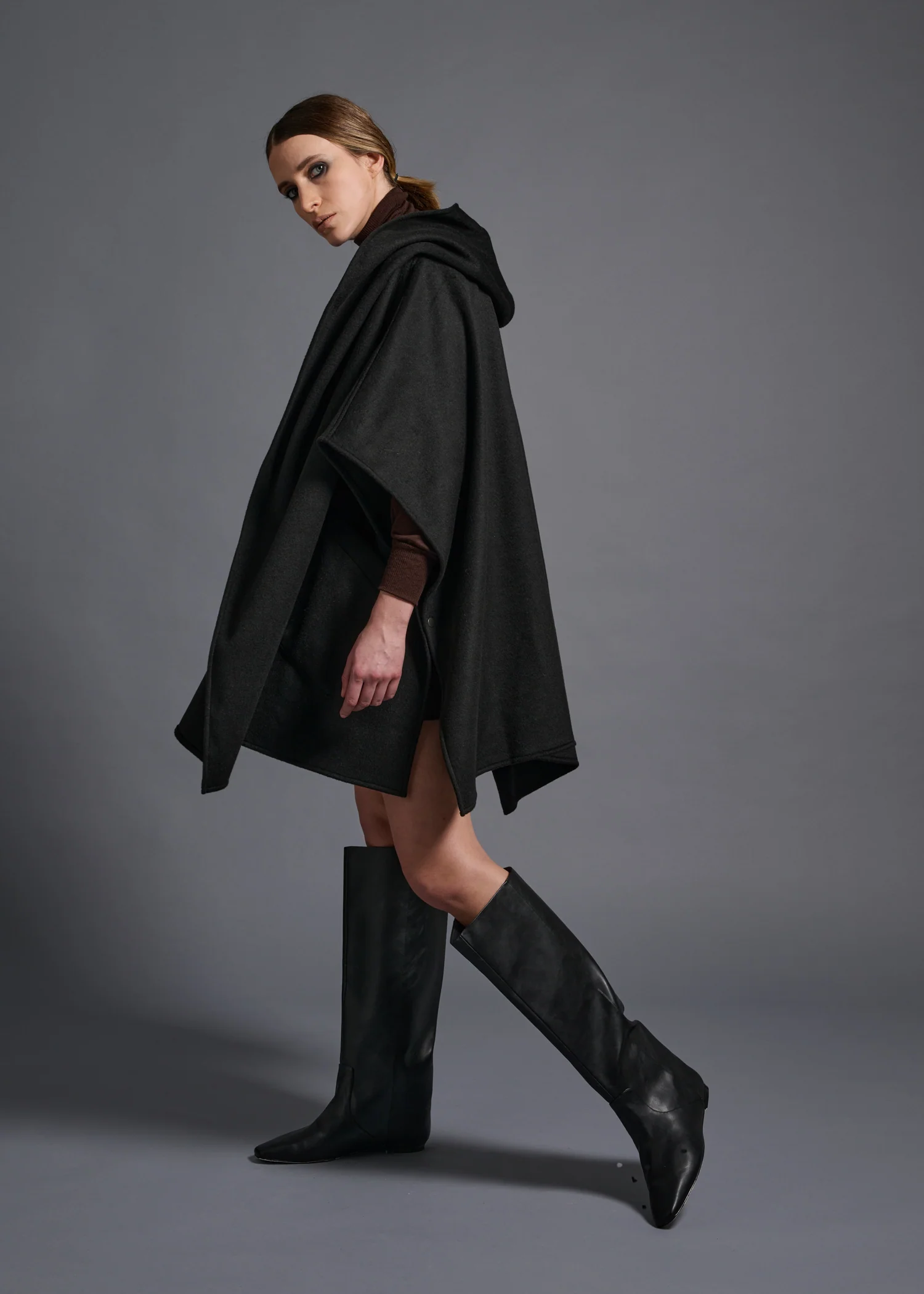 15 GITTY HOODED CAPE / WOOL MIX SHAGGY DOUBLE FACE - C13 - Image 6