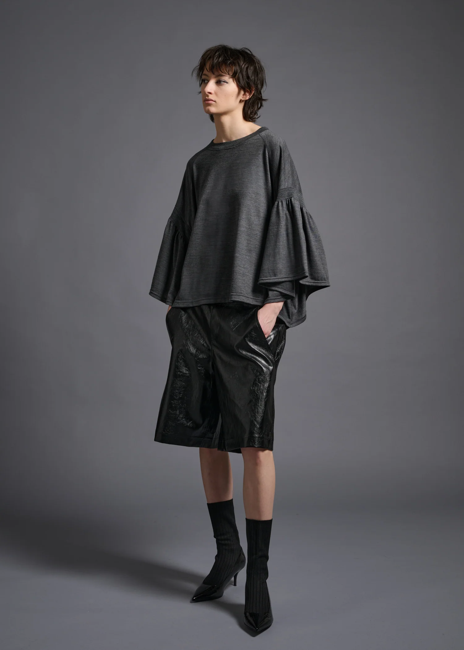 39 LAURA GATHERED SLV TOP / HIGH GAUGE PURE WOOL JERSEY - C13