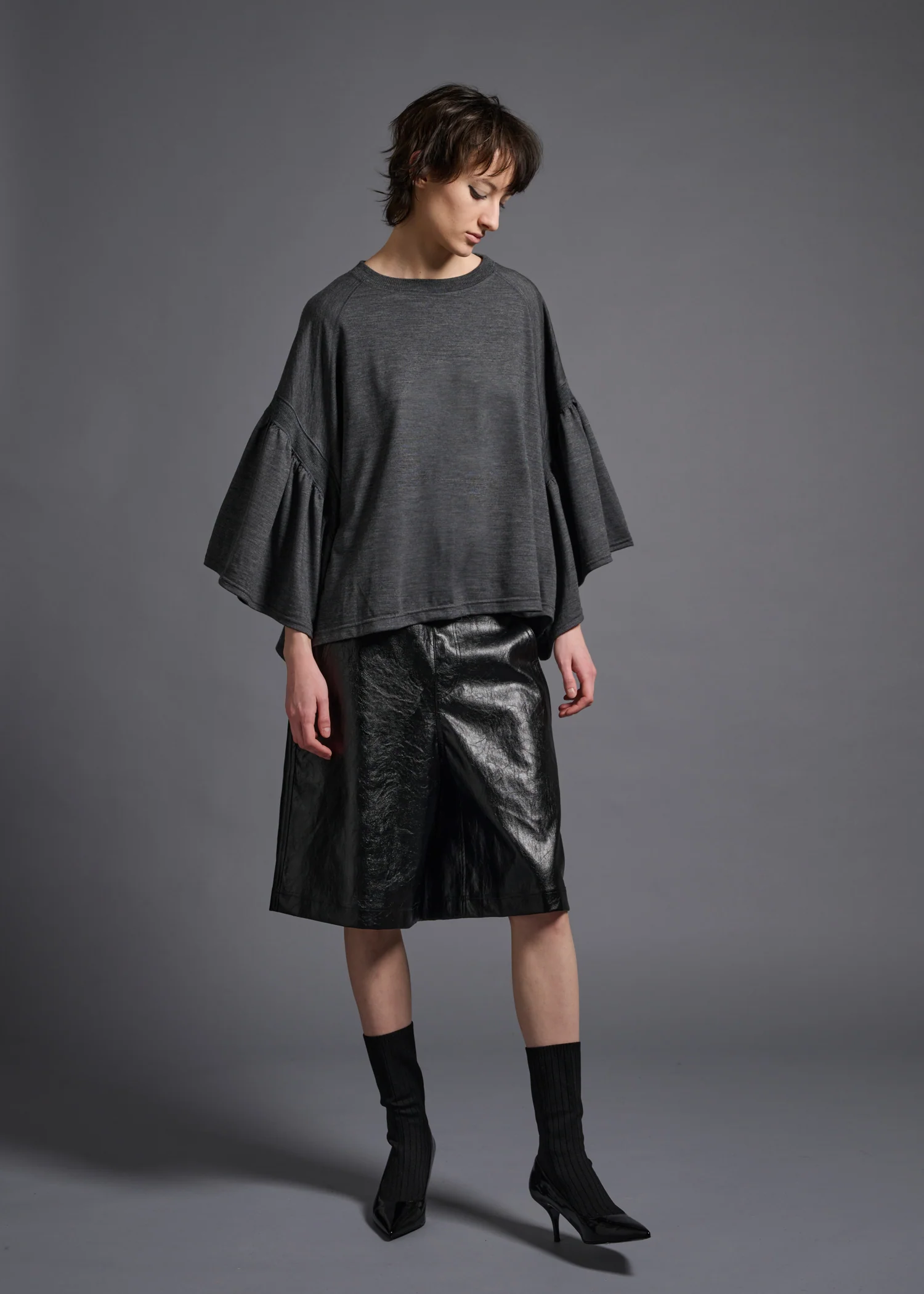 39 LAURA GATHERED SLV TOP / HIGH GAUGE PURE WOOL JERSEY - C13 - Image 2