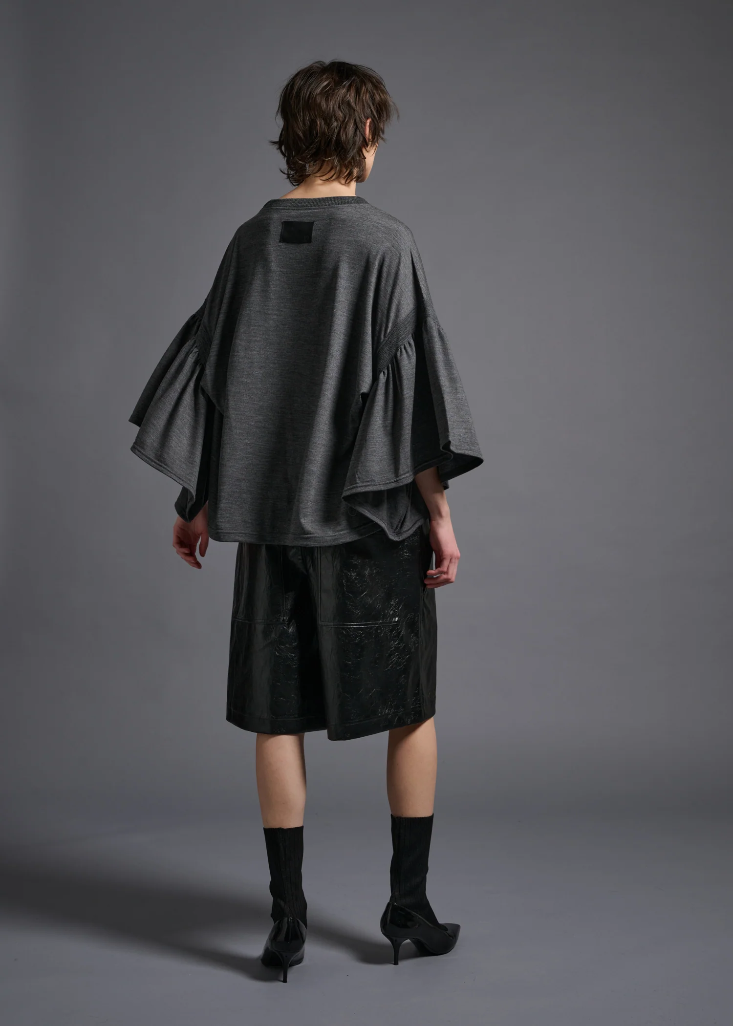 39 LAURA GATHERED SLV TOP / HIGH GAUGE PURE WOOL JERSEY - C13 - Image 3