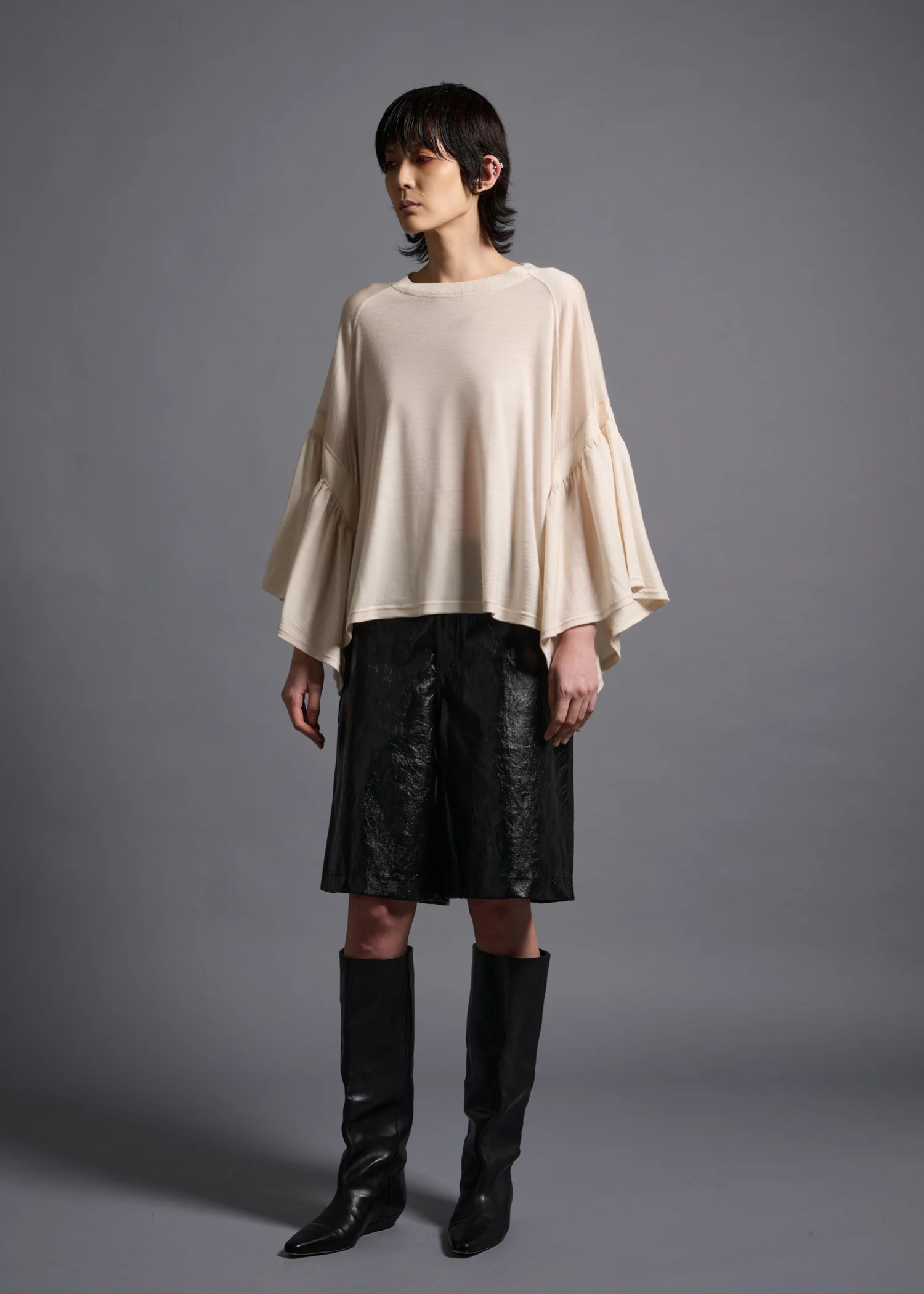 39 LAURA GATHERED SLV TOP / HIGH GAUGE PURE WOOL JERSEY - C13 - Image 5