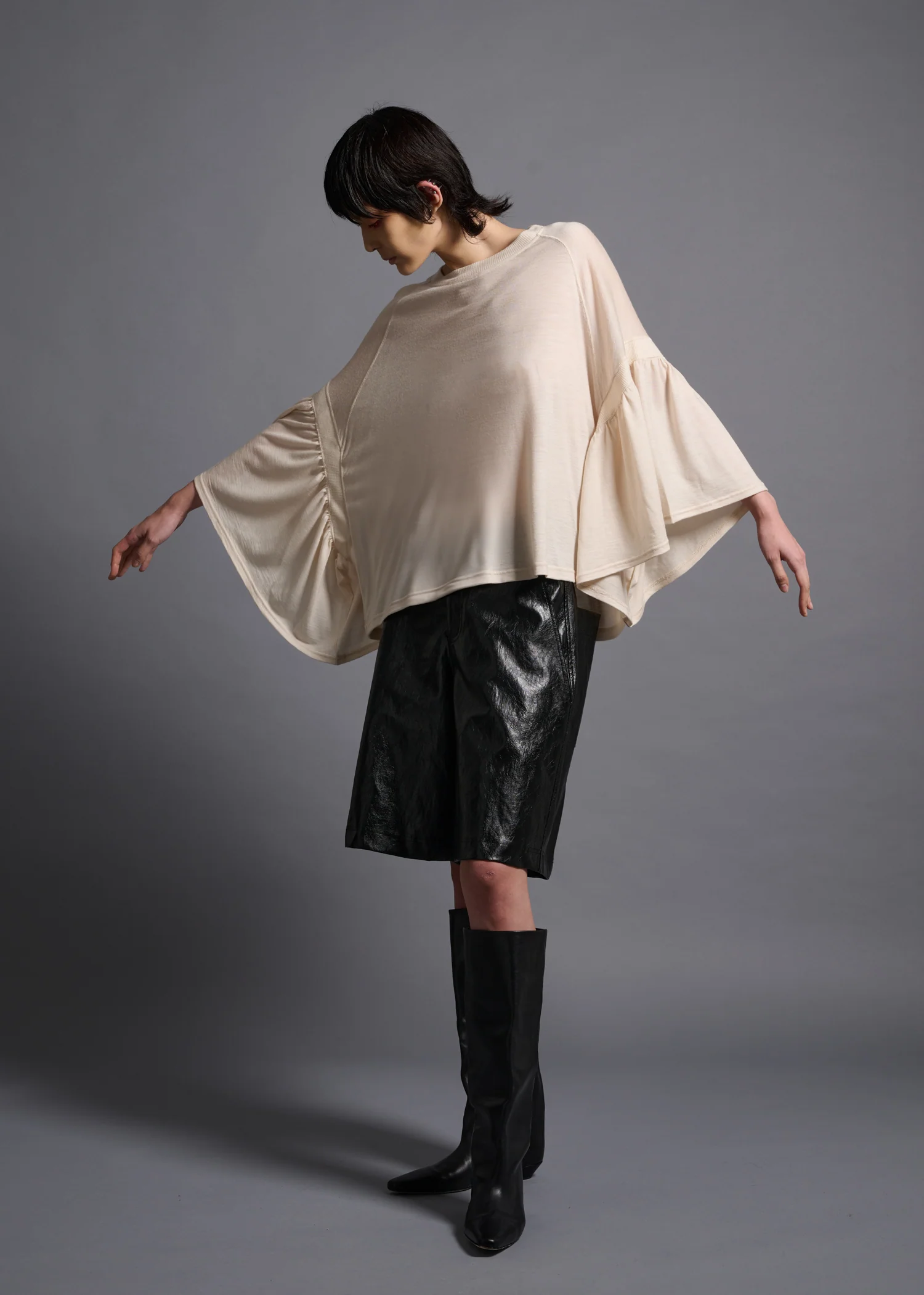 39 LAURA GATHERED SLV TOP / HIGH GAUGE PURE WOOL JERSEY - C13 - Image 7