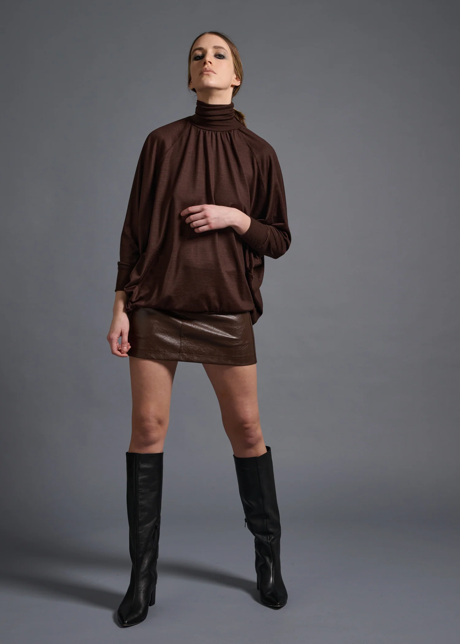 38 MATILDA POLLO NECK ABANICOS TOP / HIGH GAUGE PURE WOOL JERSEY - C13