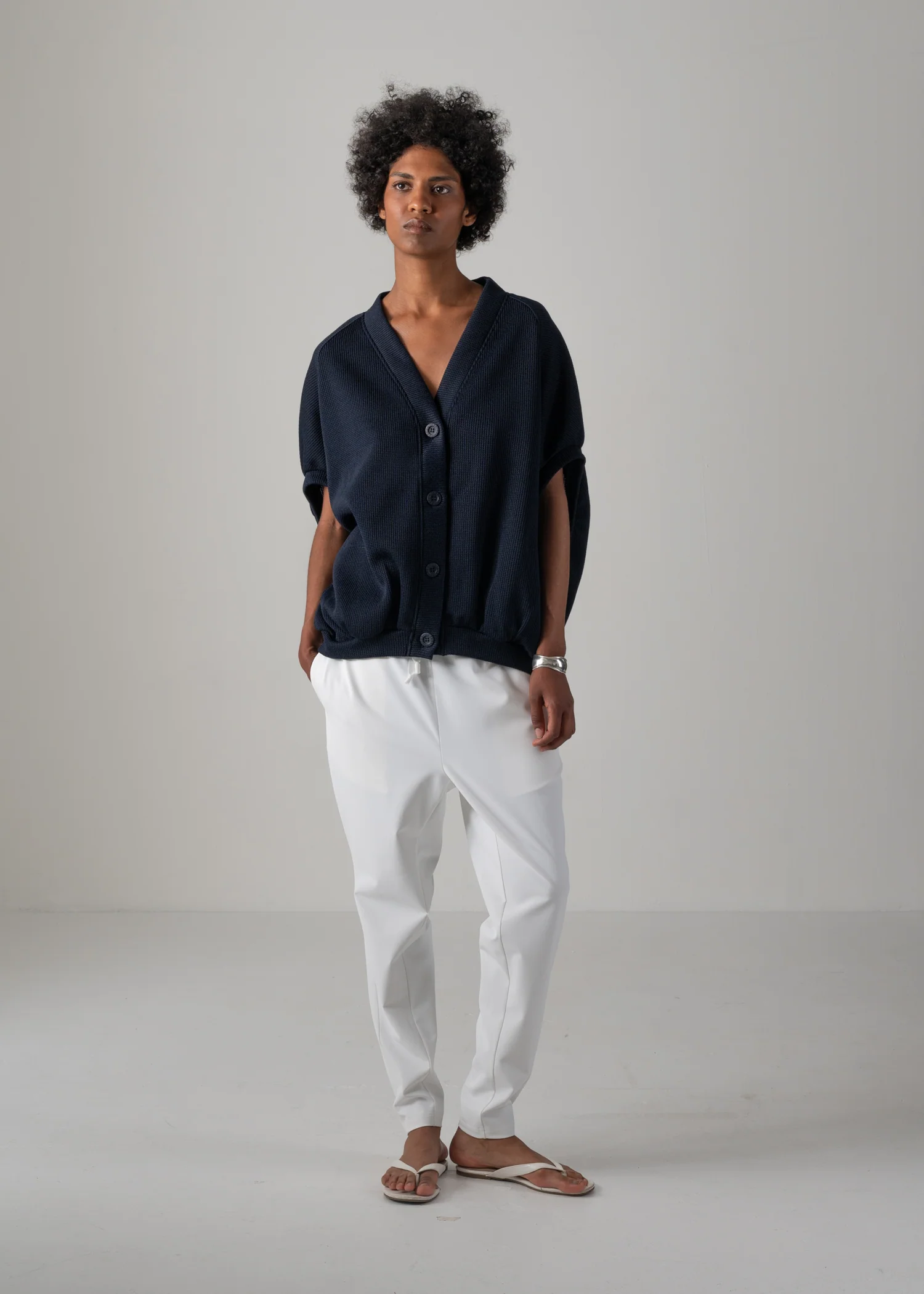 25 NEELA PUFF SLEEVE CARDIGAN / HI-LO GAUGE KNIT-LIKE JERSEY - C14 - Image 9